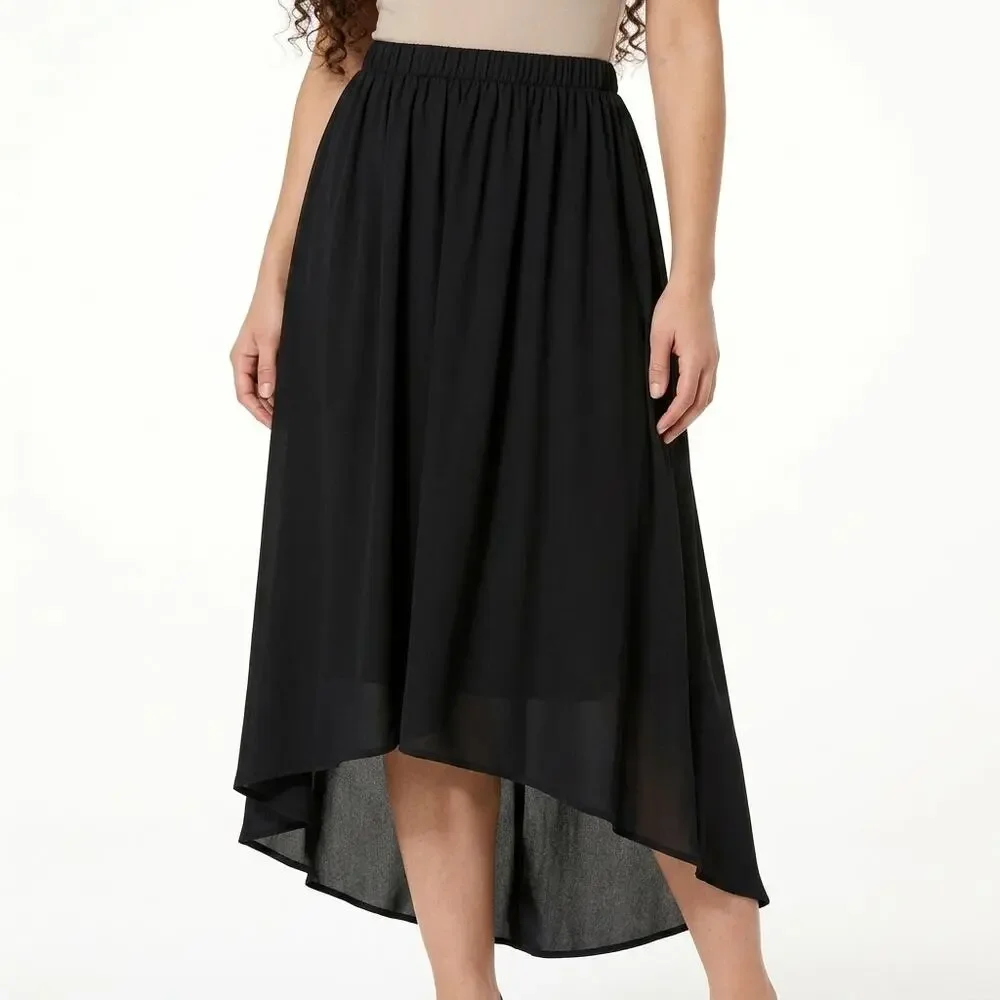 Ashro Black Hi-Low Chiffon Lined Casual Skirt Women Size S